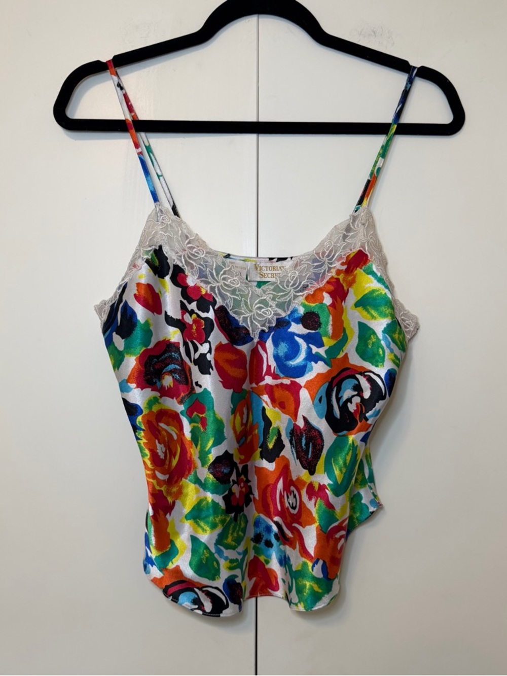 Vintage 90s Gold Tag‎ Victoria's Secret Multicolor Floral Lace Trim Tank Y2K